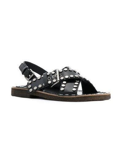 prada embroidered sandals|Prada studded pony skin sandals.